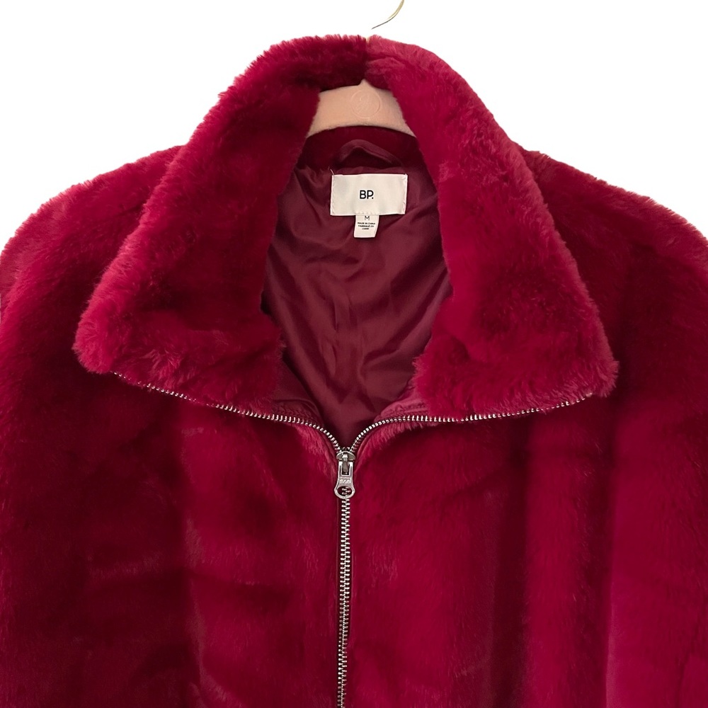 Nordstrom BP Silky Faux Fur Jacket Lined Raspberry NWT - Picture 3 of 12